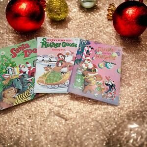 3 Vintage Playmore Christmas Coloring Books 1984